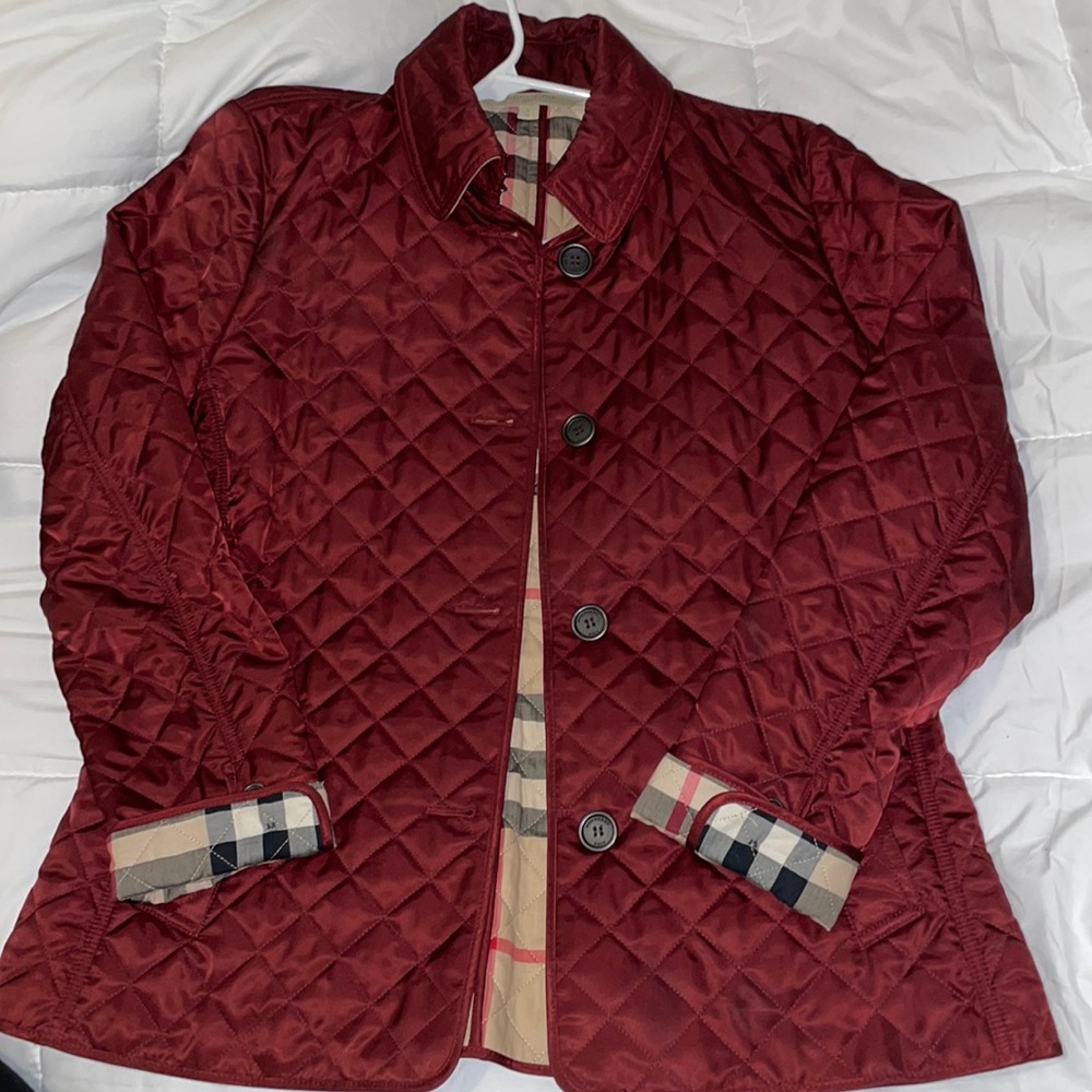 Burberry Brit, Diamond Quilted button down jacket. Color Burgundy/Maroon, Size L